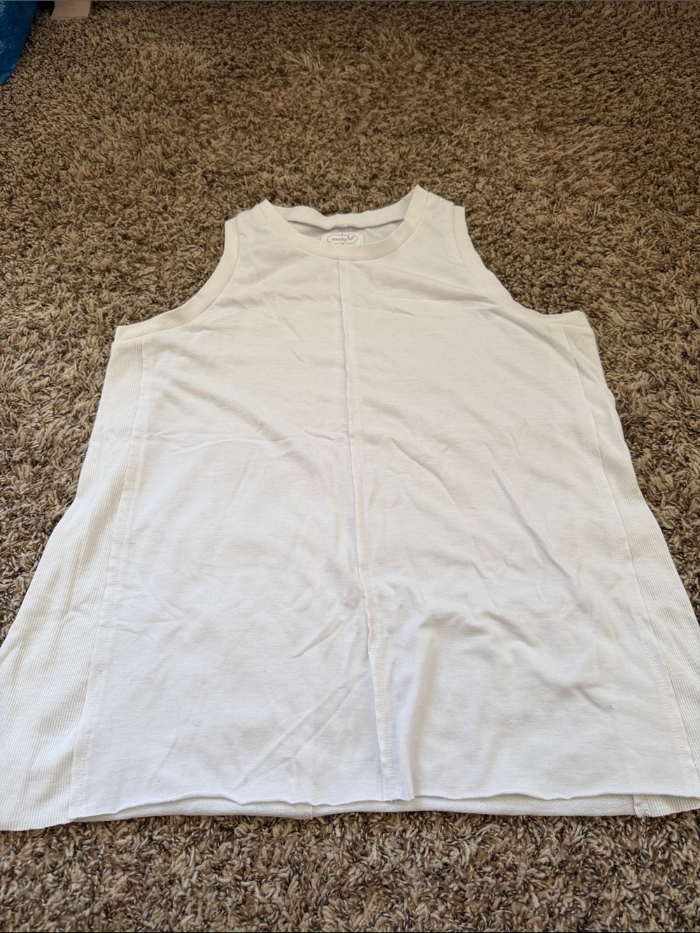 Mud Pie White Crewneck Tank Top with Center Stitch Detail